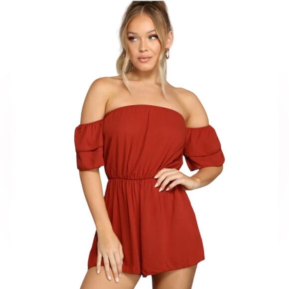 Windsor Pants - Windsor Romper Off-The-Shoulder Rust Woman’s Size S